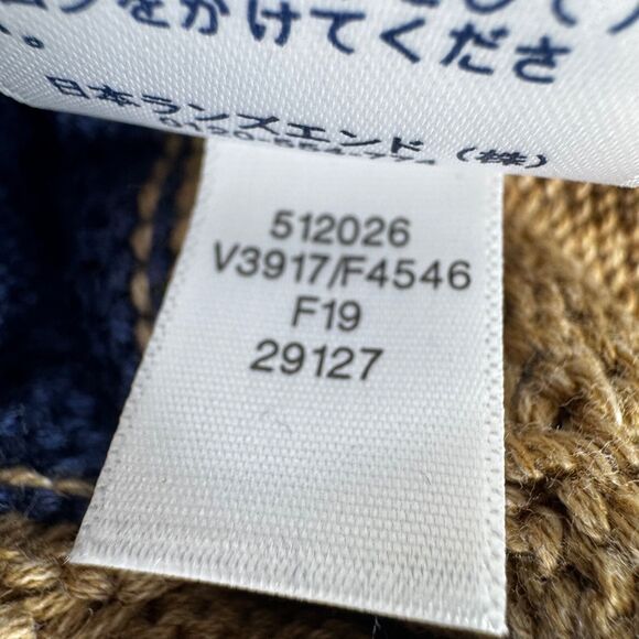 Lands End Women Drifter Sweater Medium Blue Tan Stripe Braided Cable Knit Preppy - Picture 13 of 13